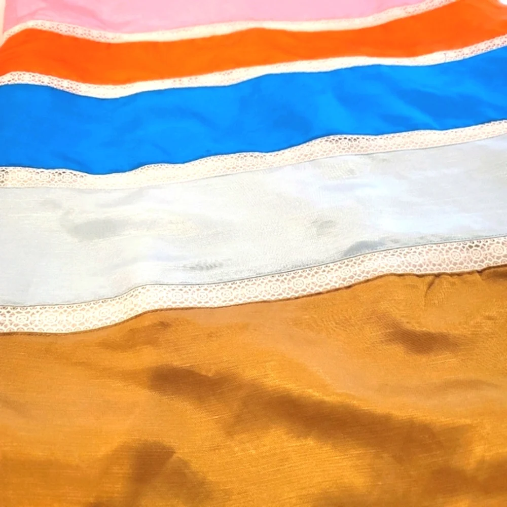 New! J Crew 6 Colorblock Orange Blue Gold Crochet Ribbon Skirt Bottoms NWT